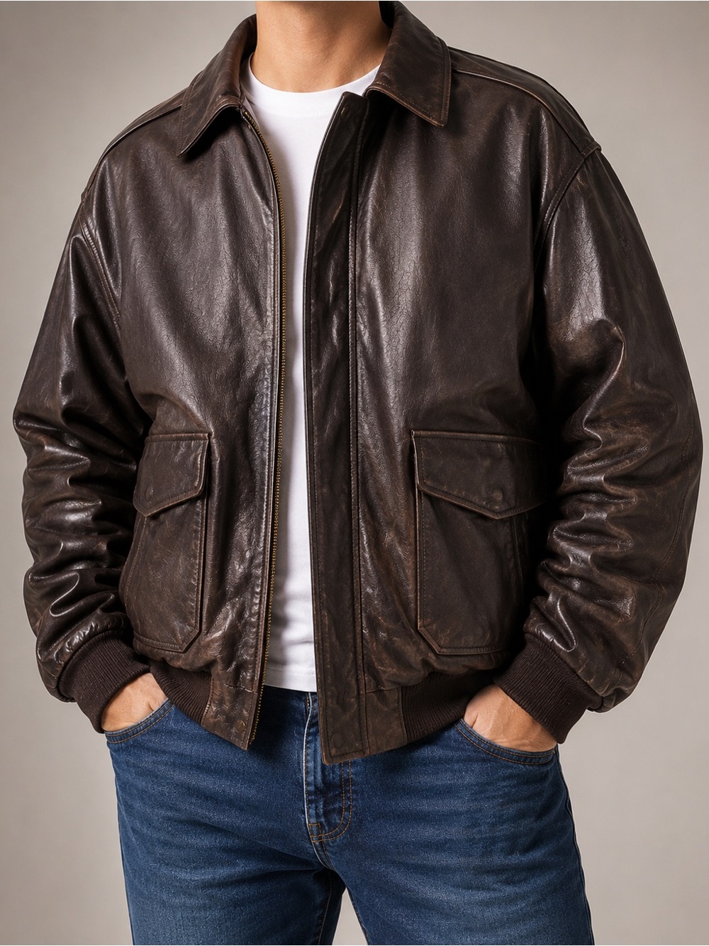 Air Force by Landing Leathers Men’s Genuine Leather Bomber Jacket – Size 3XL